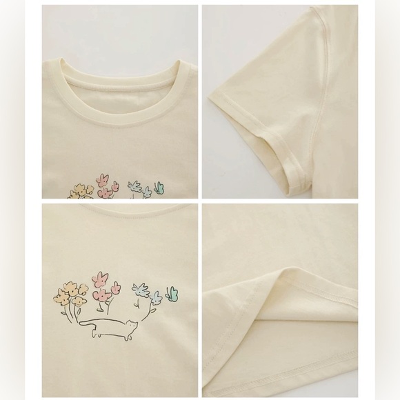 Eternal Summer Cat Print Short Sleeve T-shirt - Picture 3 of 9